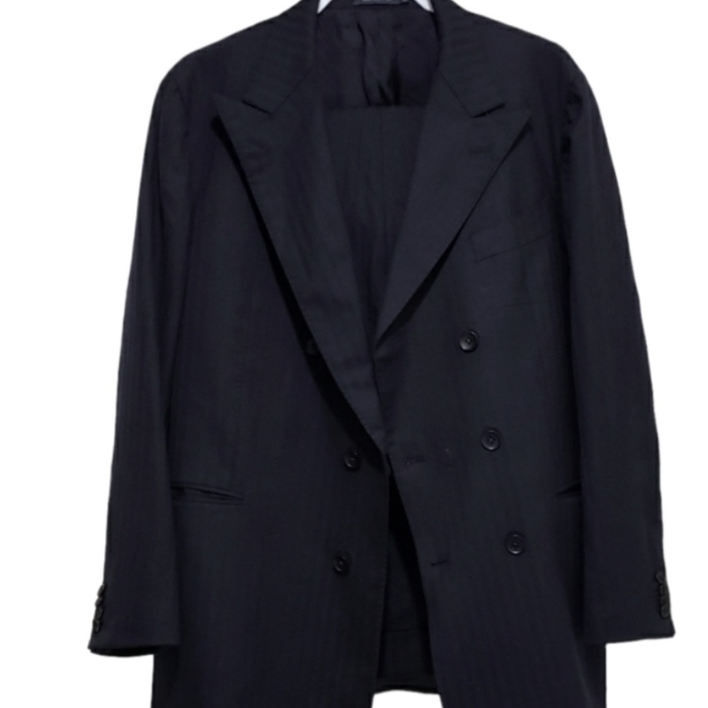 Classic Dark Blue Double-Breasted Stripped Suit